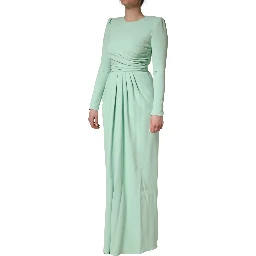 Green Viscose Long Sleeves Long Gown Dress
