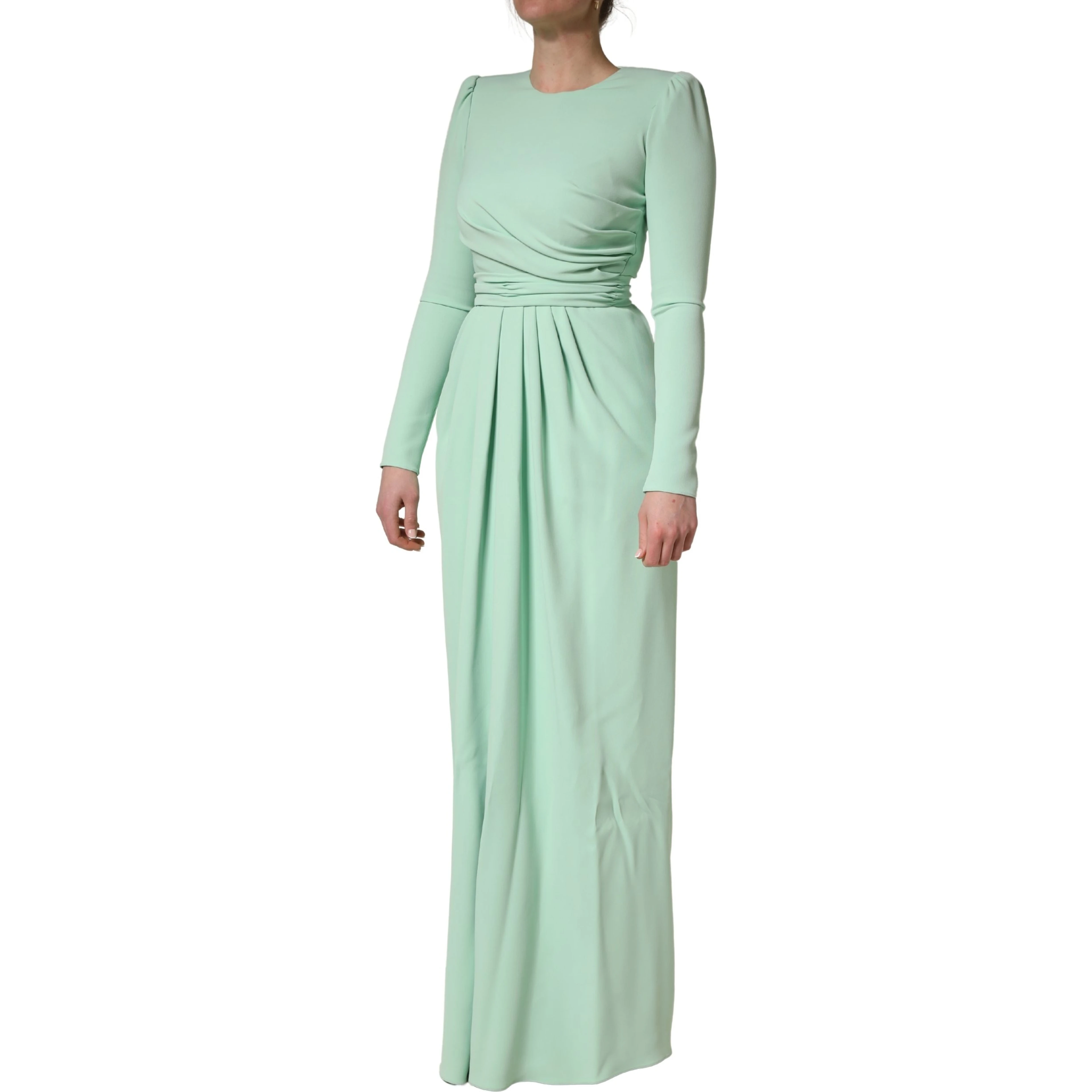Green Viscose Long Sleeves Long Gown Dress
