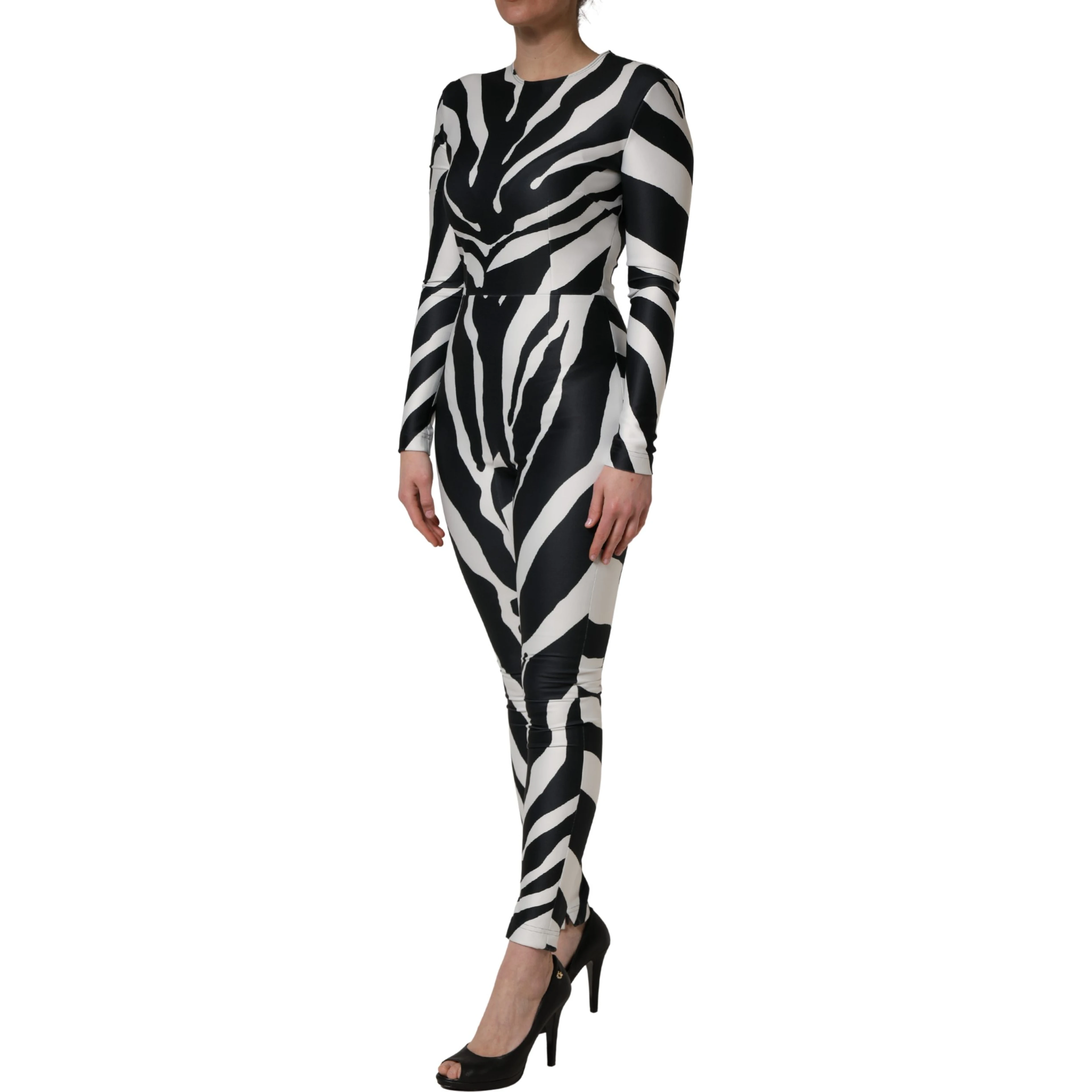 Black White Polyester Zebra Pattern Jumpsuit