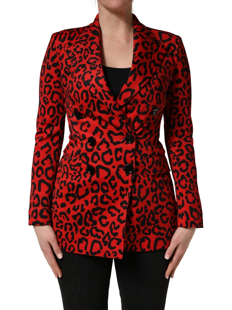 Red Leopard Double Breasted Coat Jacket