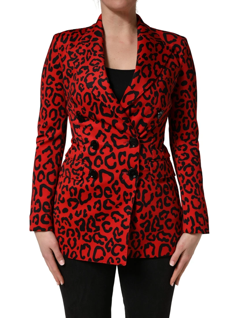 Red Leopard Double Breasted Coat Jacket