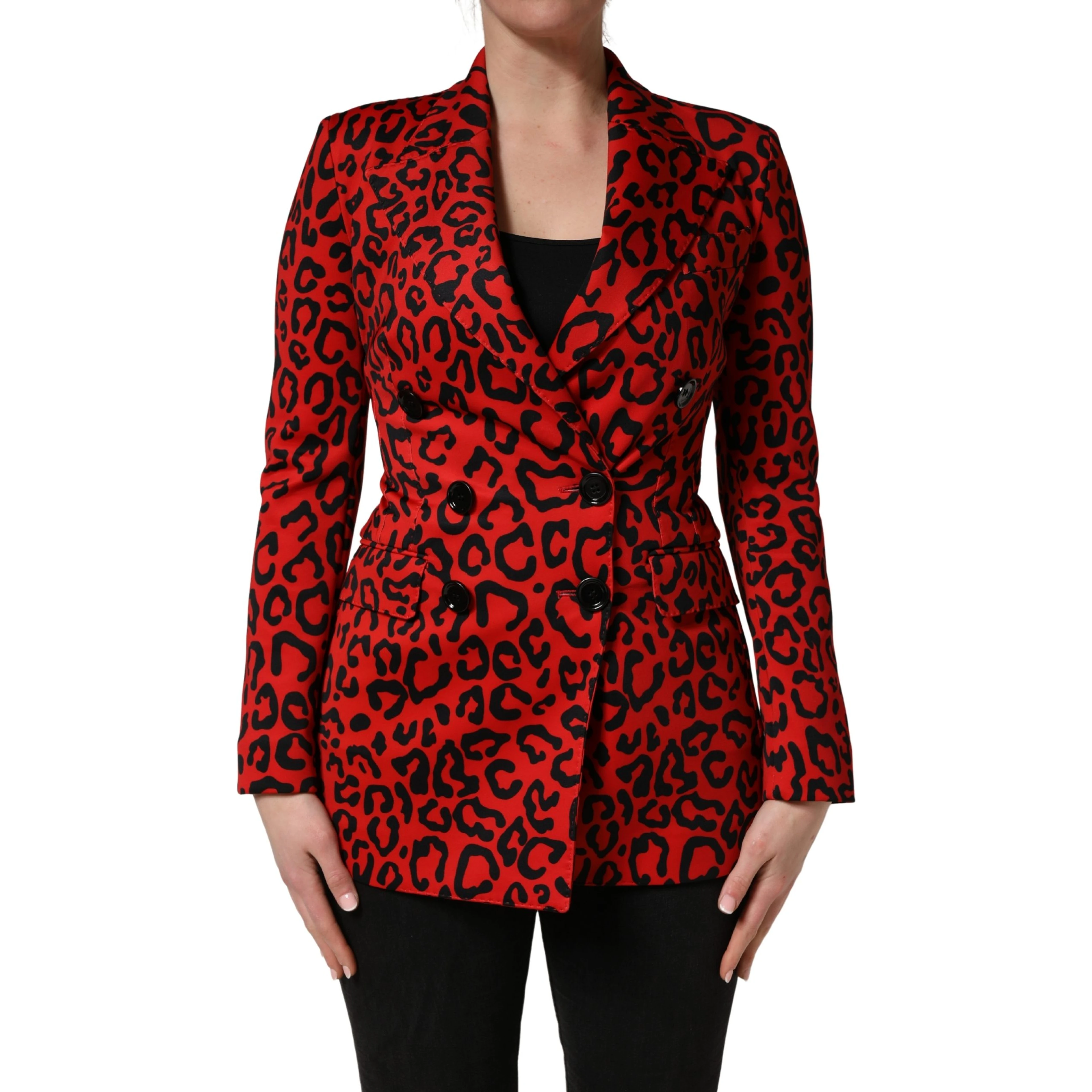 Red Leopard Double Breasted Coat Jacket