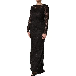 Black Floral Lace Sheath Long Maxi Dress