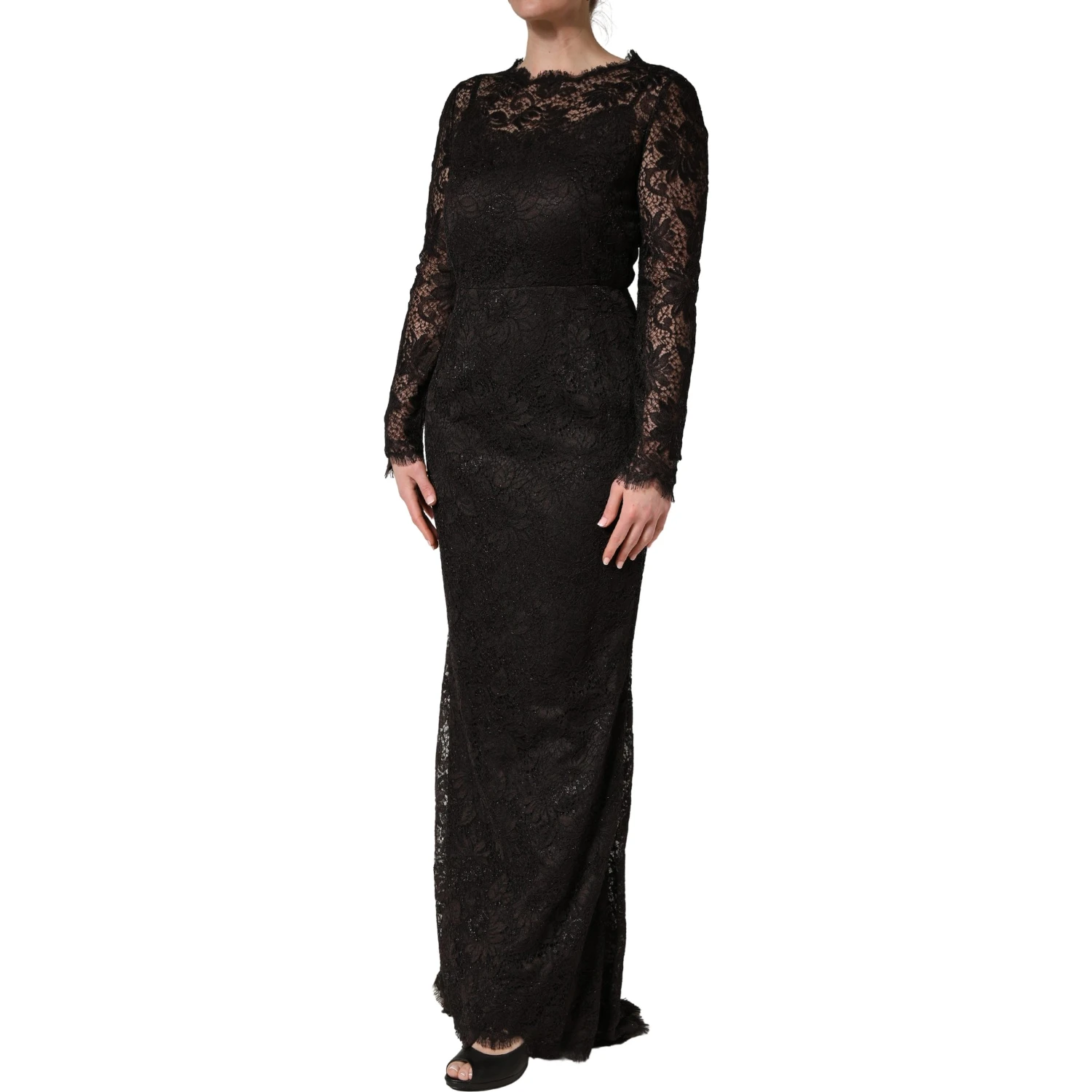 Black Floral Lace Sheath Long Maxi Dress