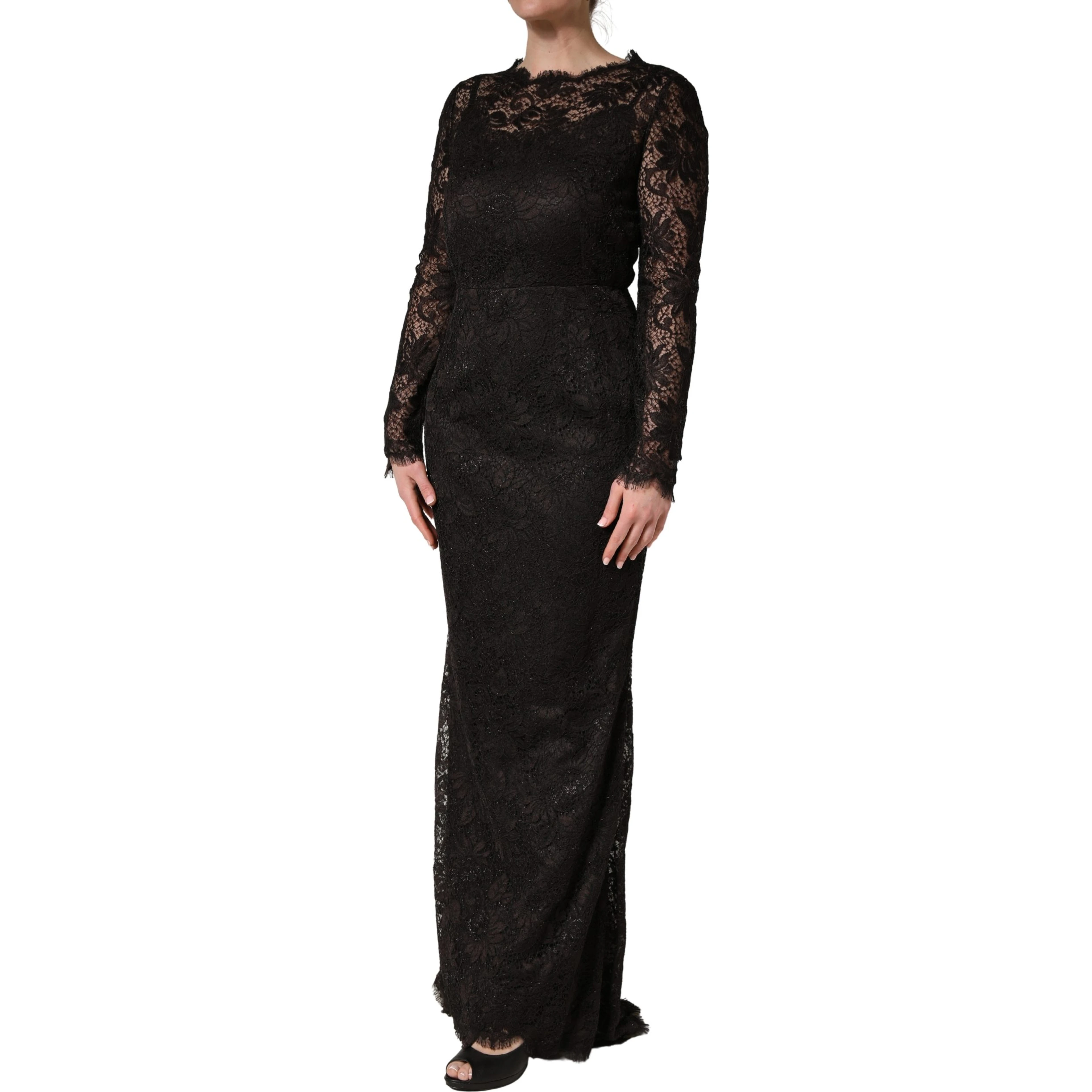 Black Floral Lace Sheath Long Maxi Dress