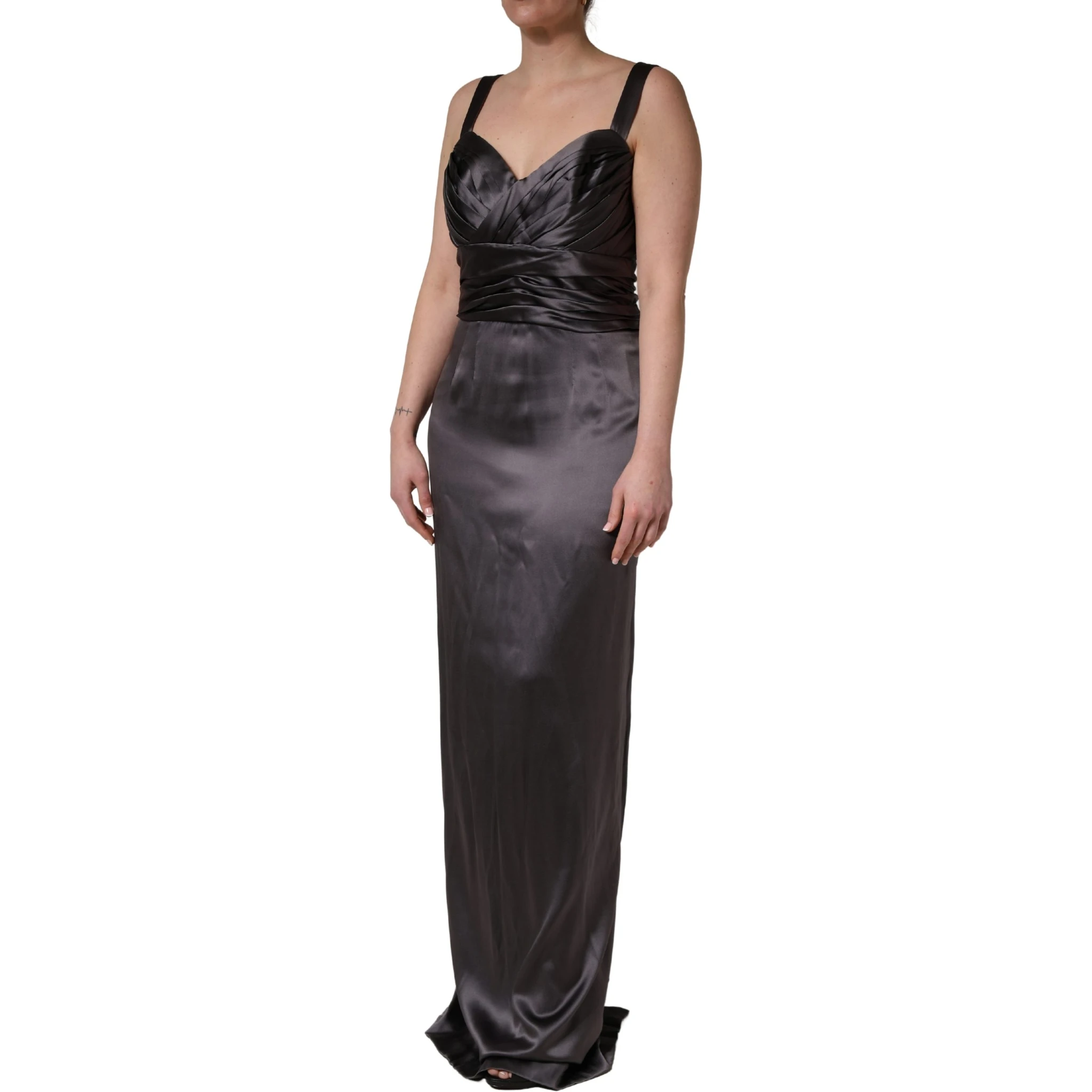 Black Satin Sleeveless Sweetheart Dress