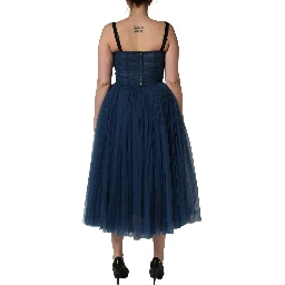 Blue Tulle Midi A-line Sleeveless Dress