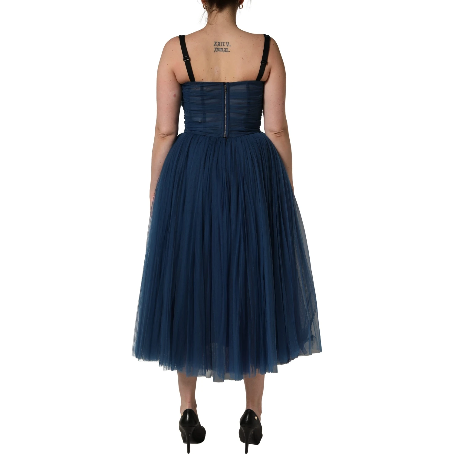 Blue Tulle Midi A-line Sleeveless Dress