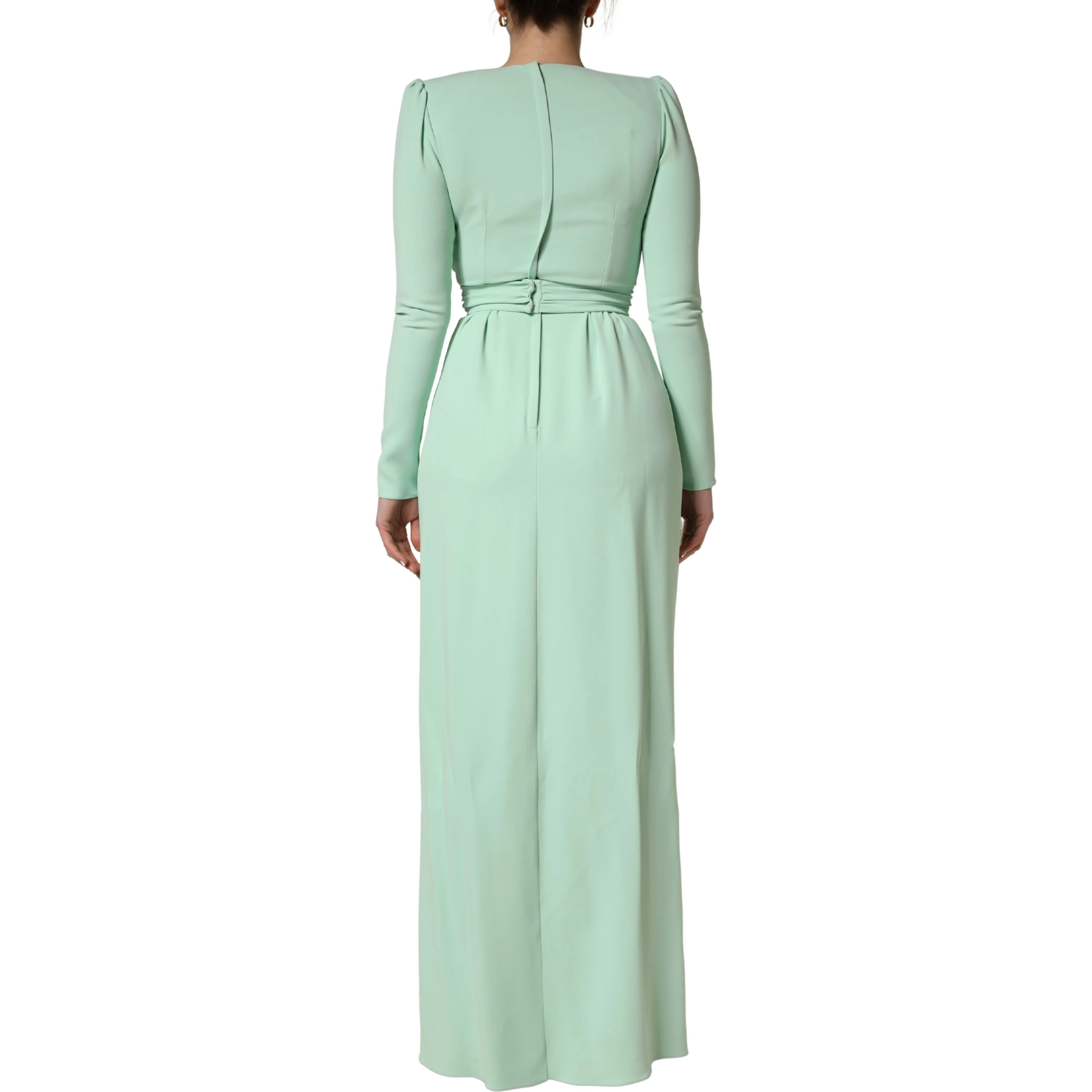Green Viscose Long Sleeves Long Gown Dress