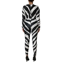 Black White Polyester Zebra Pattern Jumpsuit