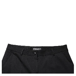 Black Wool High Waist Cropped Tapered Pants