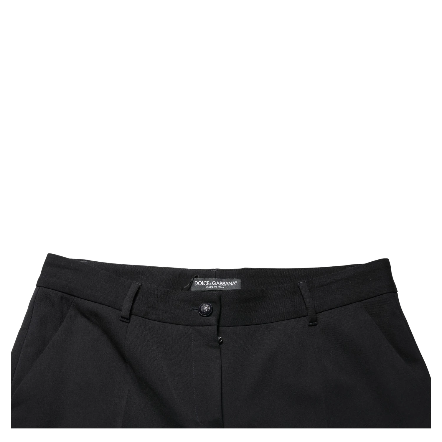 Black Wool High Waist Cropped Tapered Pants