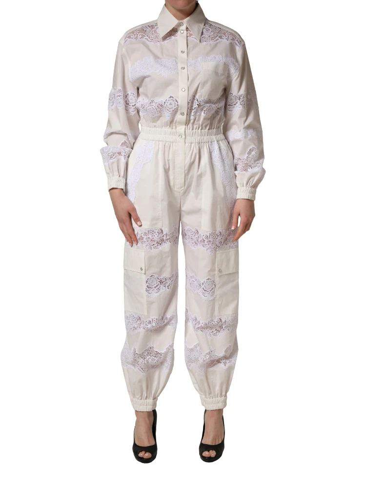 White Cotton Lace Trim Long Sleeves Jumpsuit alternative