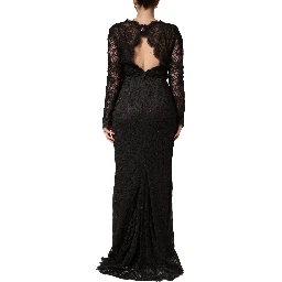 Black Floral Lace Sheath Long Maxi Dress