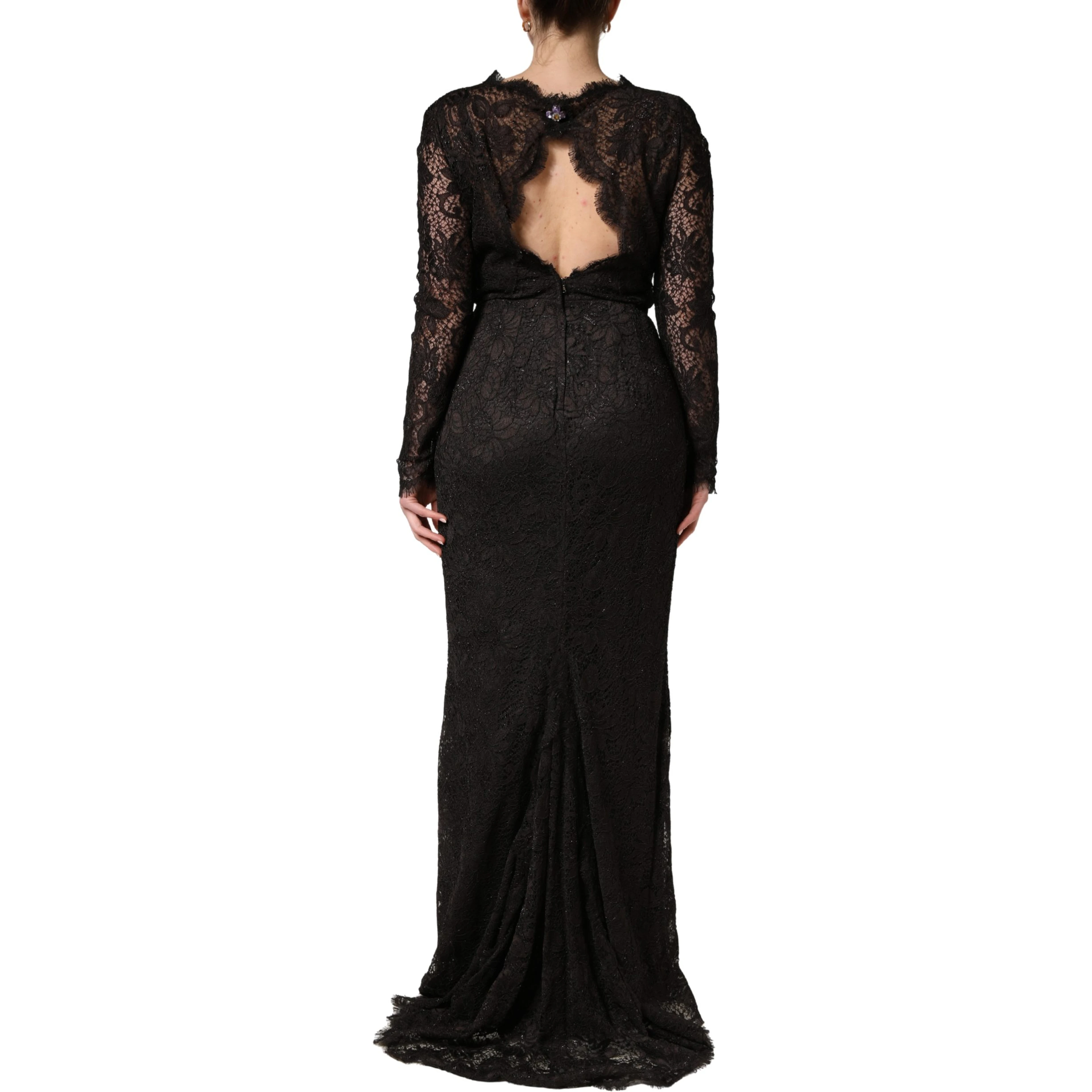 Black Floral Lace Sheath Long Maxi Dress