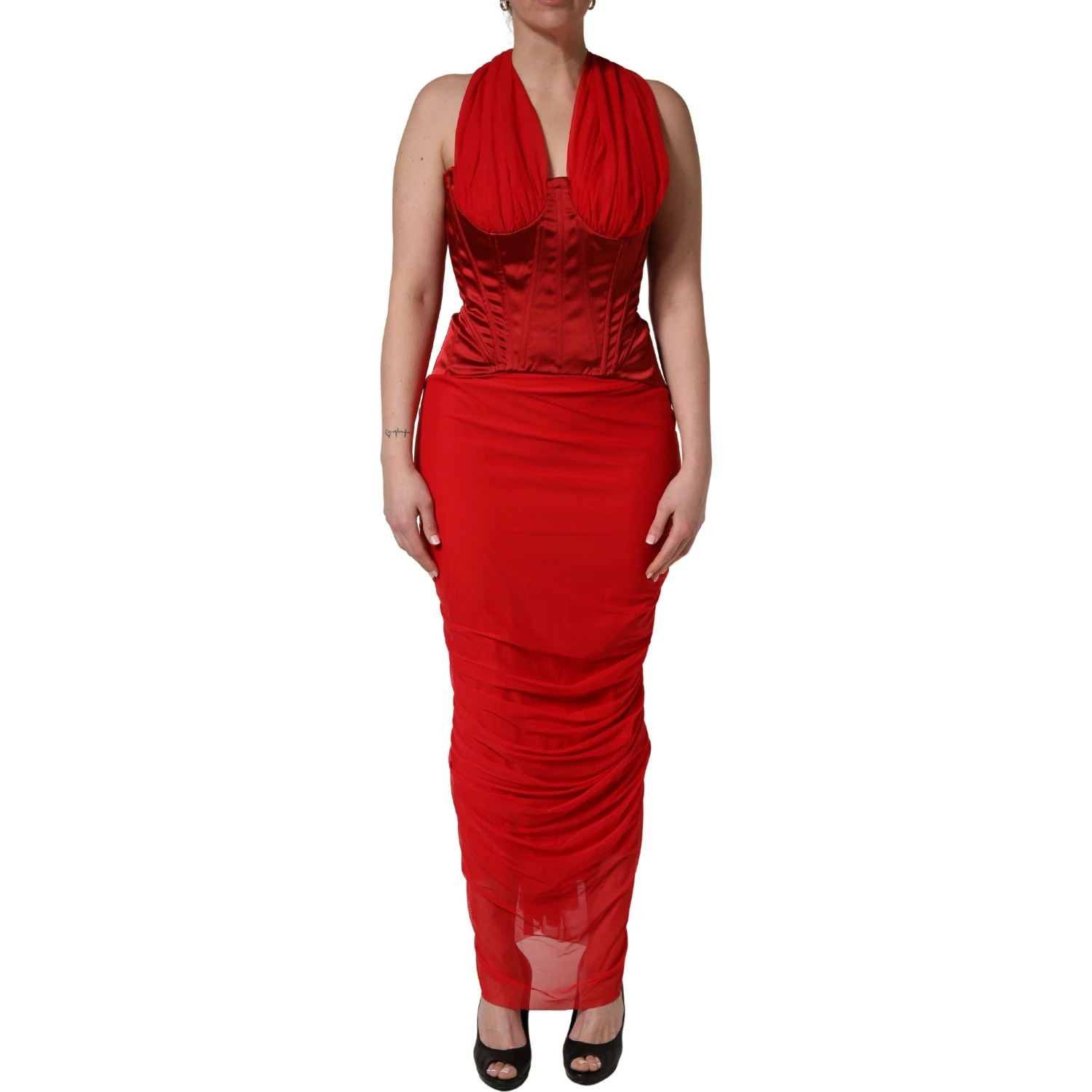 Red Halter Corset Sleeveless Sheath Dress