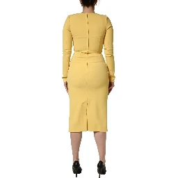 Yellow Silk Long Sleeves Sheath Midi Dress
