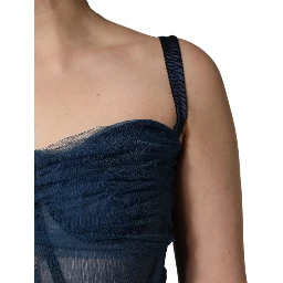 Blue Tulle Midi A-line Sleeveless Dress