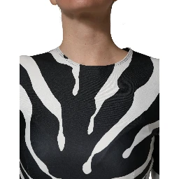 Black White Polyester Zebra Pattern Jumpsuit