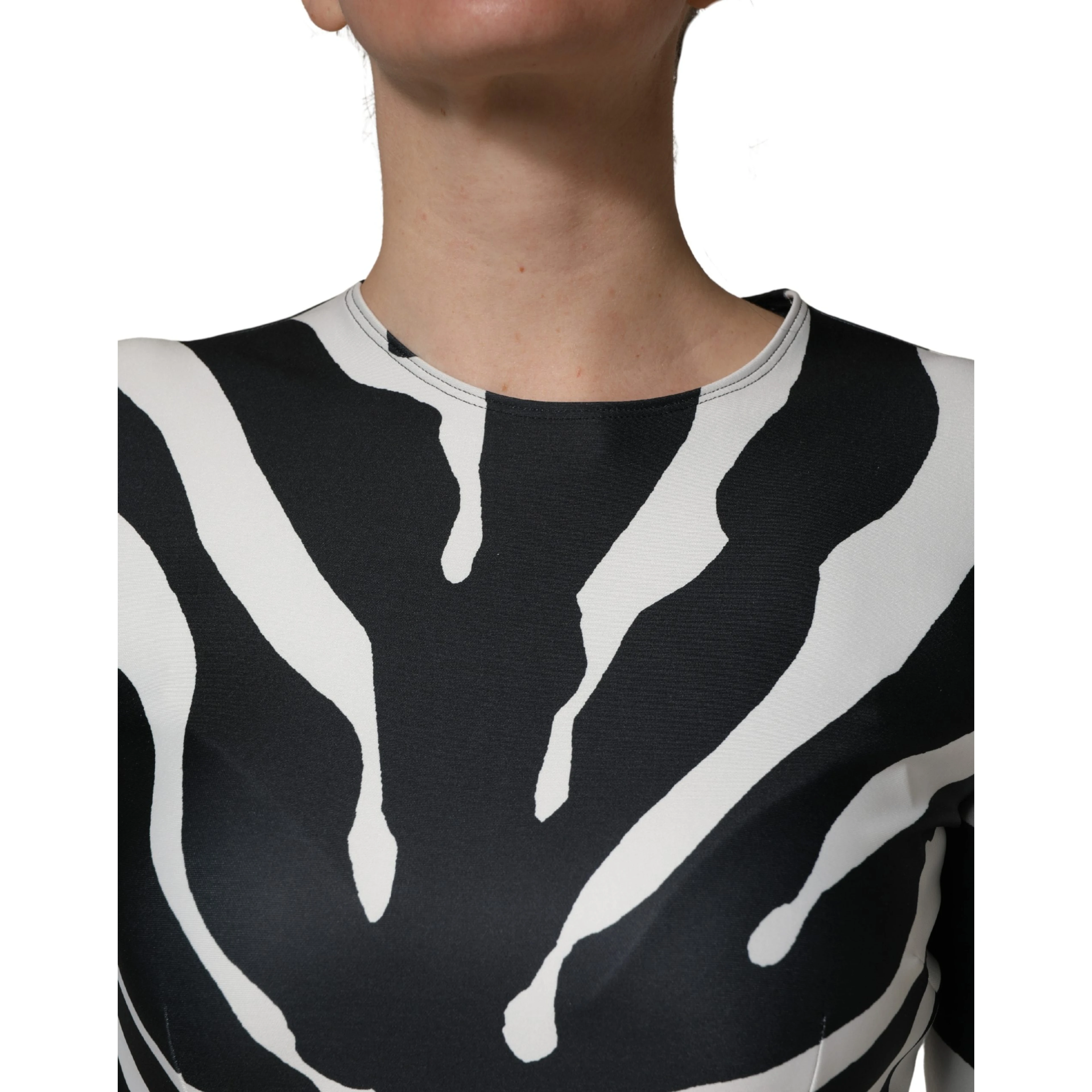 Black White Polyester Zebra Pattern Jumpsuit