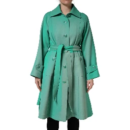 Green Buttoned Down Belt Trench Coat Jacket