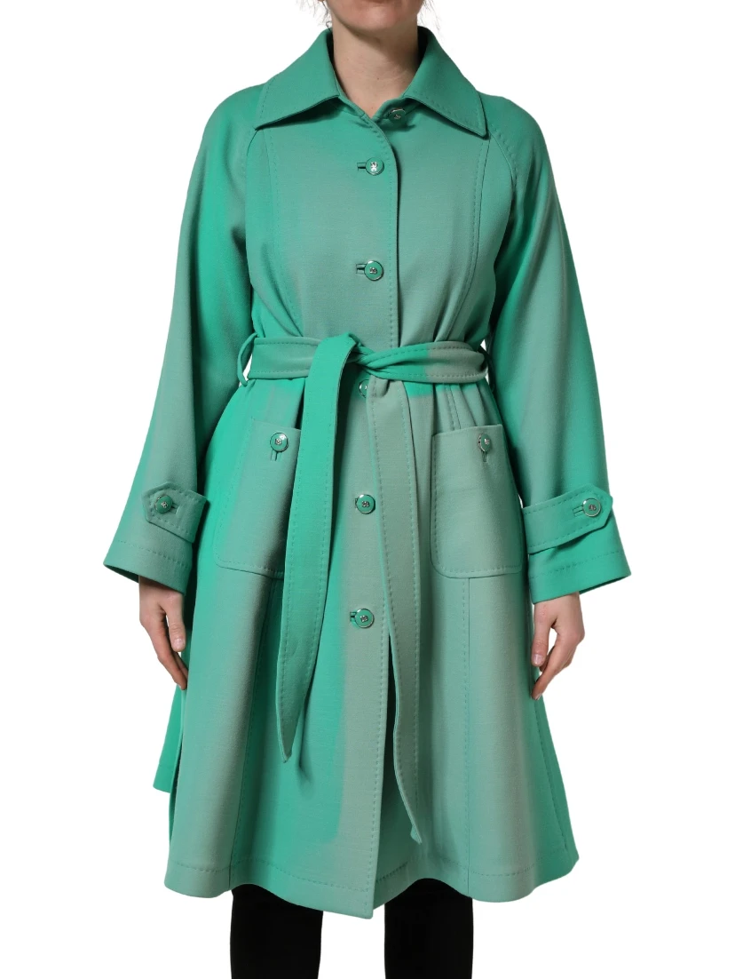 Green Buttoned Down Belt Trench Coat Jacket