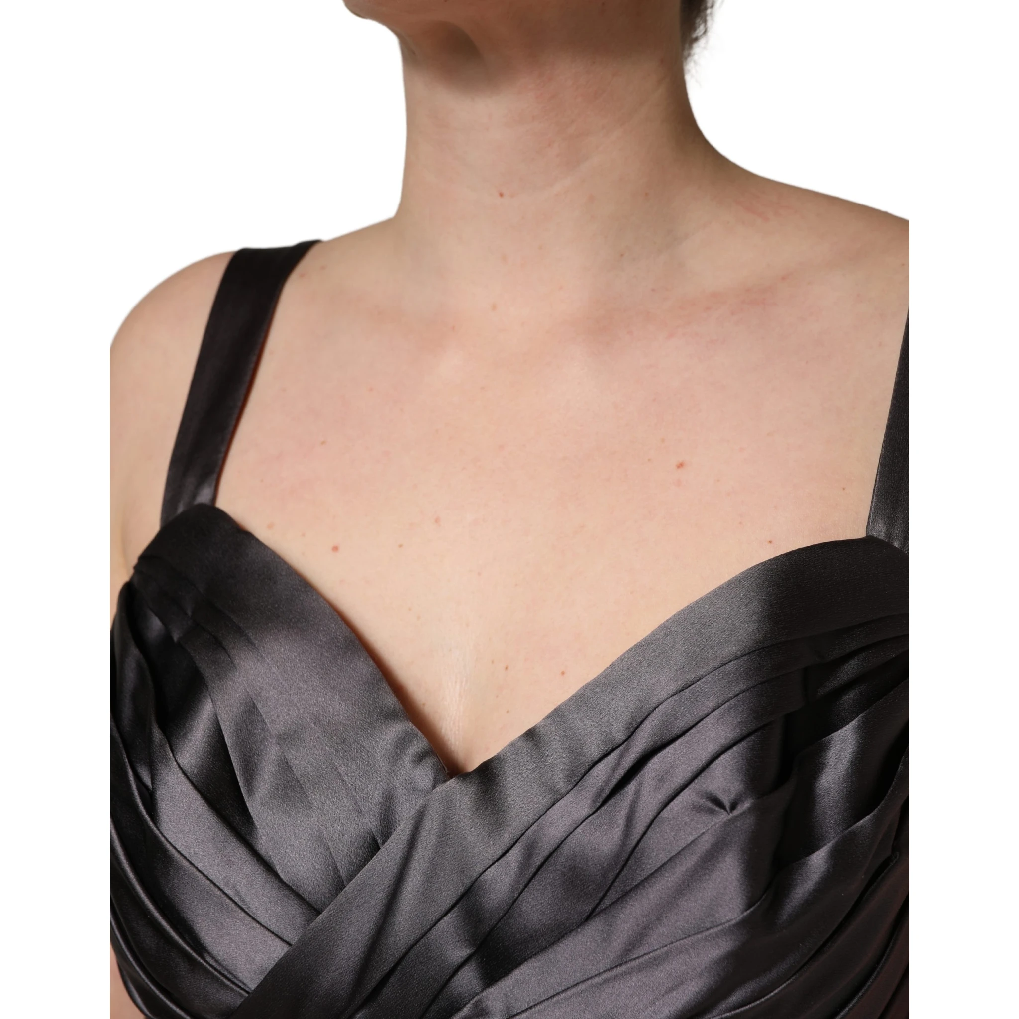 Black Satin Sleeveless Sweetheart Dress