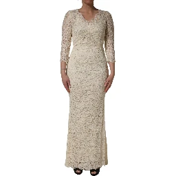 Off White Floral Lace Sheath Maxi Dress