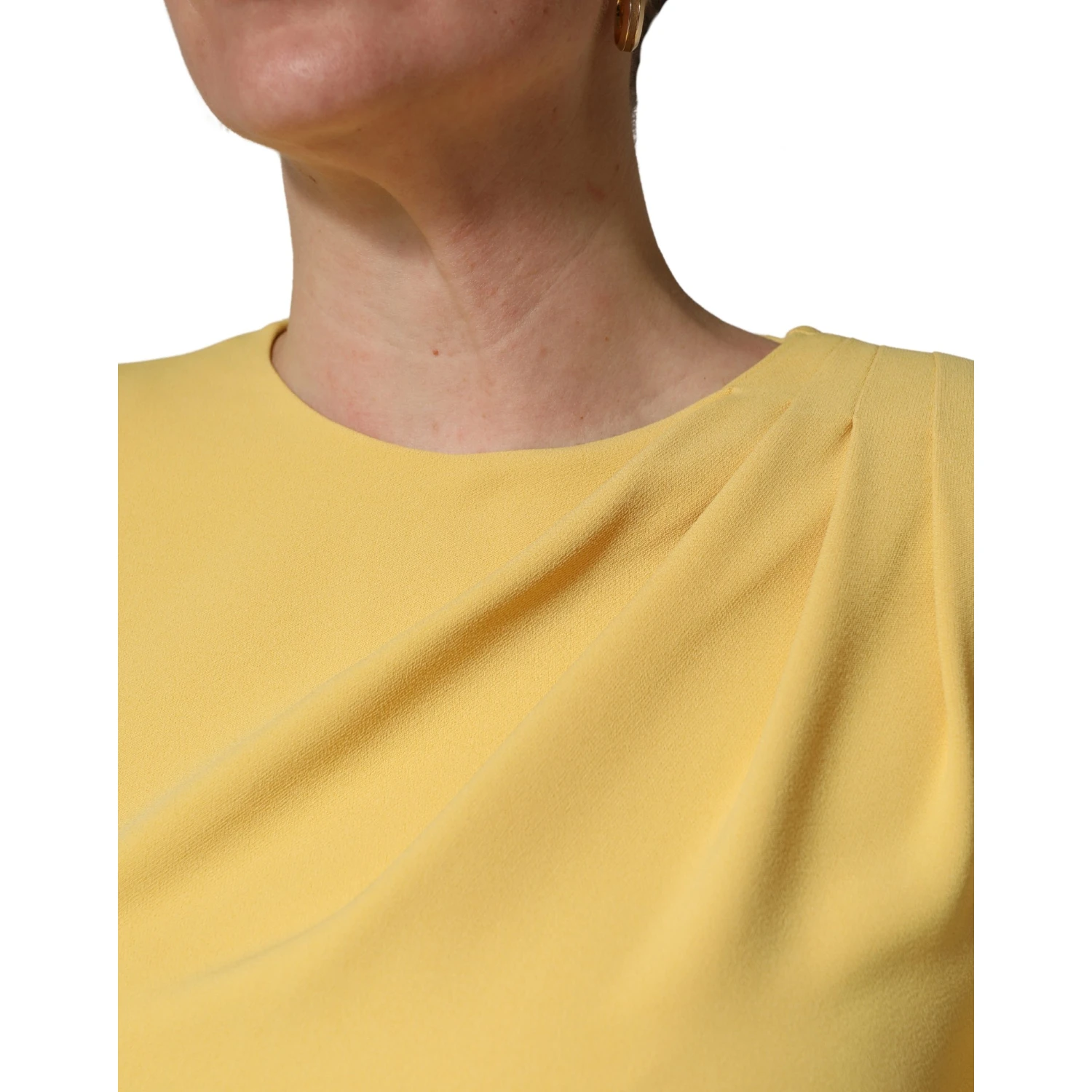 Yellow Silk Long Sleeves Sheath Midi Dress