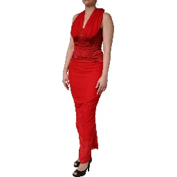Red Halter Corset Sleeveless Sheath  Dress
