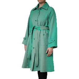 Green Buttoned Down Belt Trench Coat Jacket