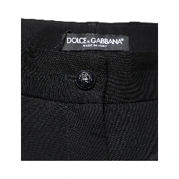 Black Wool High Waist Cropped Tapered Pants