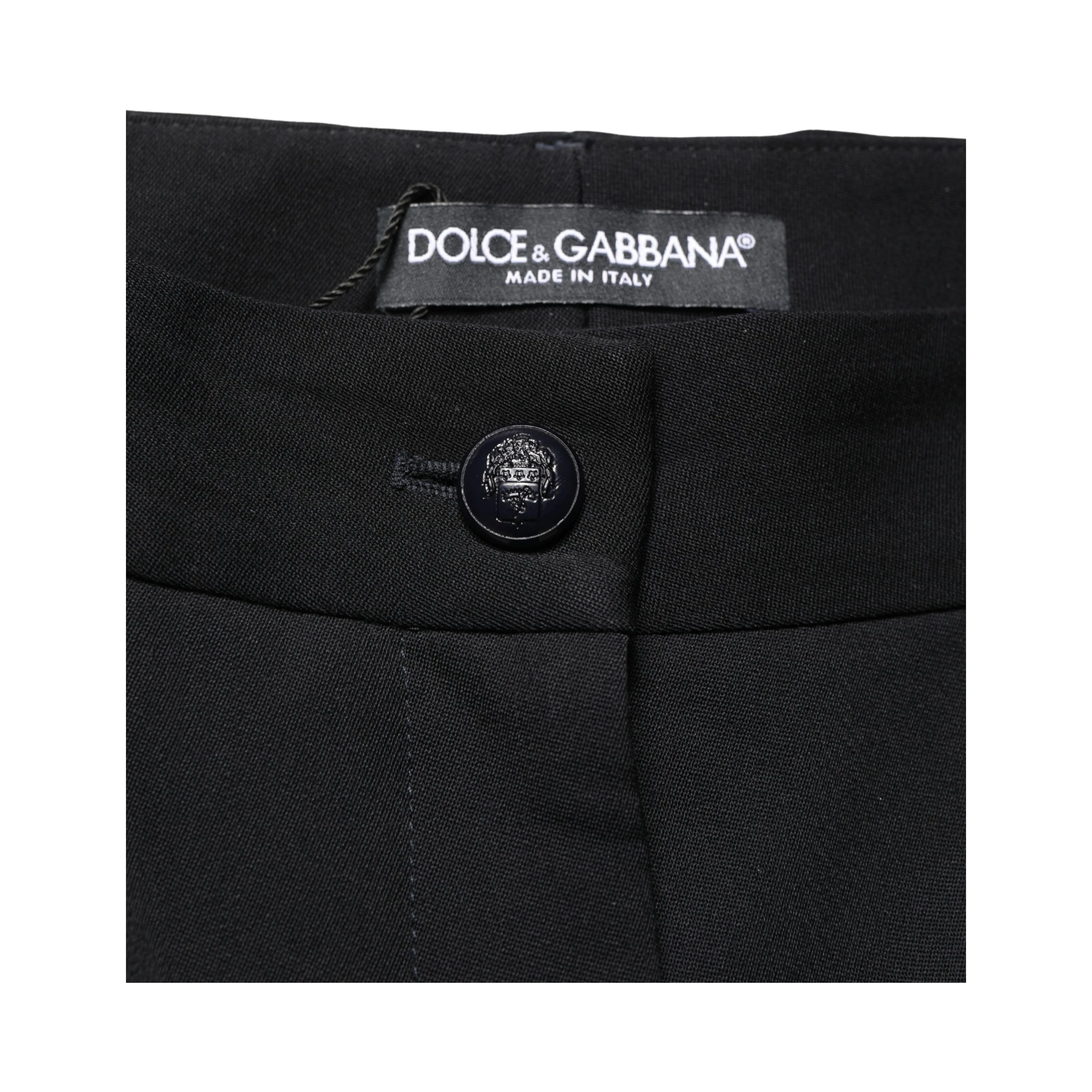 Black Wool High Waist Cropped Tapered Pants