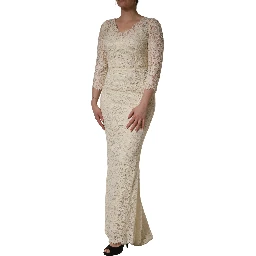 Off White Floral Lace Sheath Maxi Dress