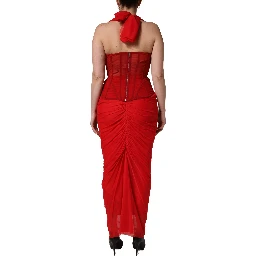 Red Halter Corset Sleeveless Sheath  Dress