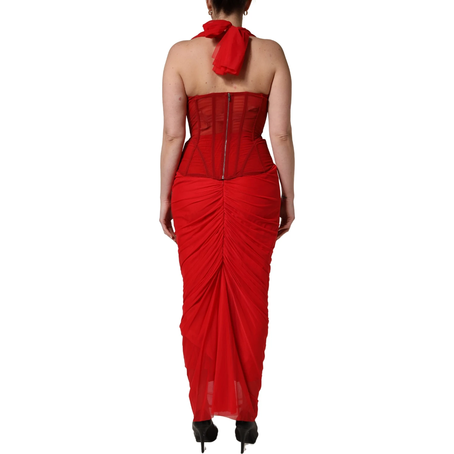 Red Halter Corset Sleeveless Sheath Dress