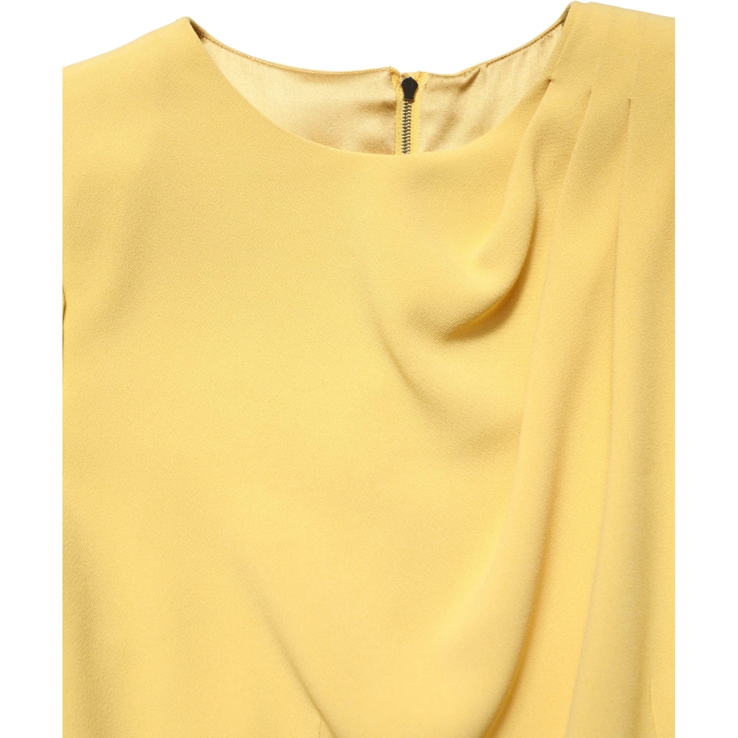Yellow Silk Long Sleeves Sheath Midi Dress