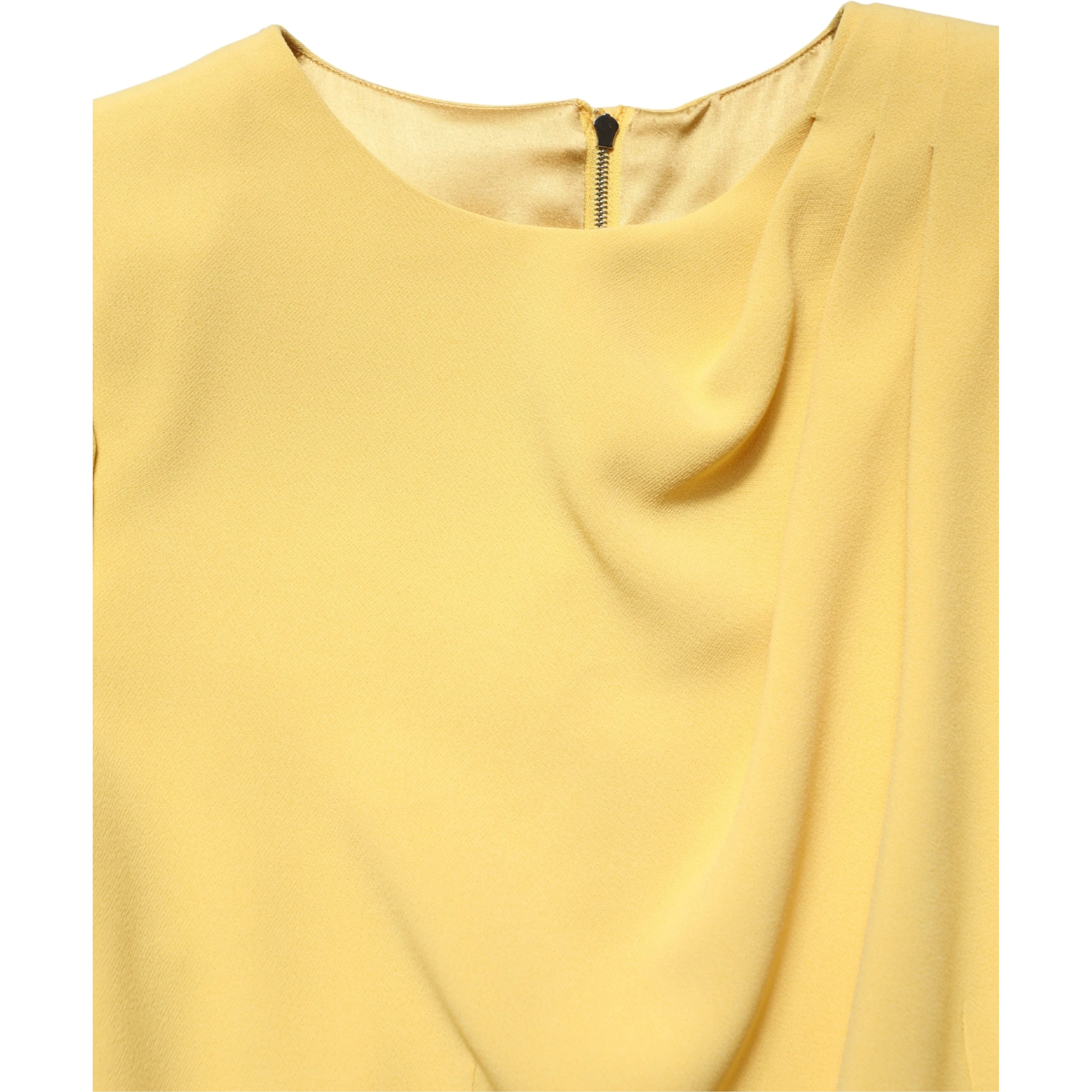Yellow Silk Long Sleeves Sheath Midi Dress