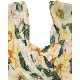 Yellow Silk Floral Print Pleated Maxi Dress
