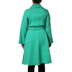 Green Buttoned Down Belt Trench Coat Jacket