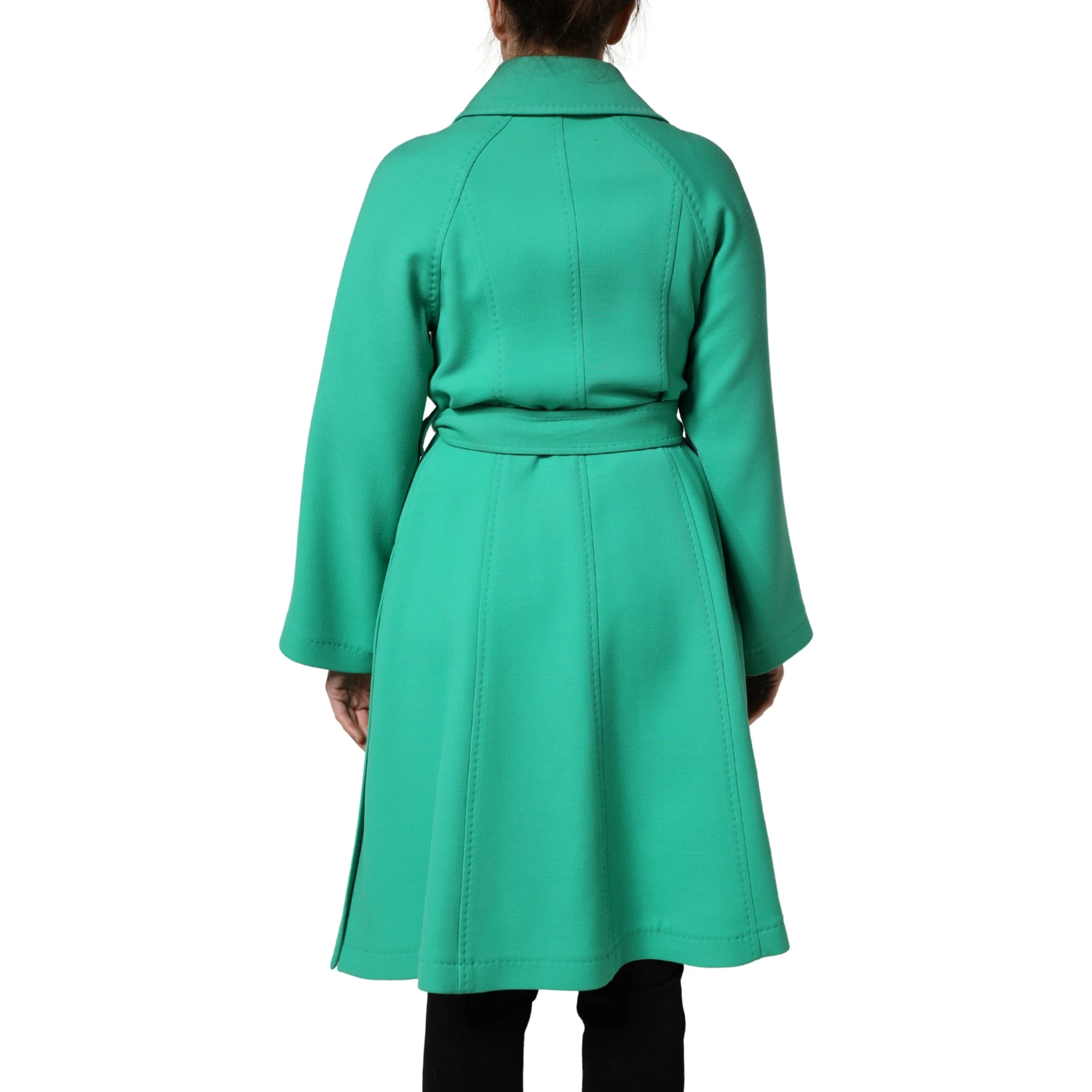 Green Buttoned Down Belt Trench Coat Jacket