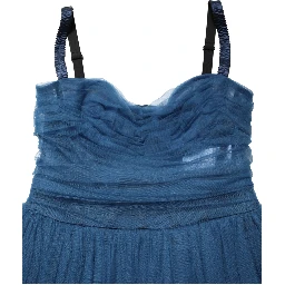 Blue Tulle Midi A-line Sleeveless Dress