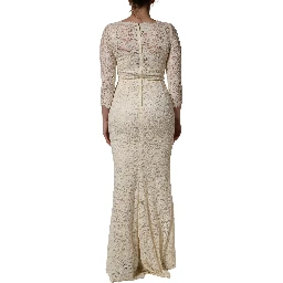 Off White Floral Lace Sheath Maxi Dress