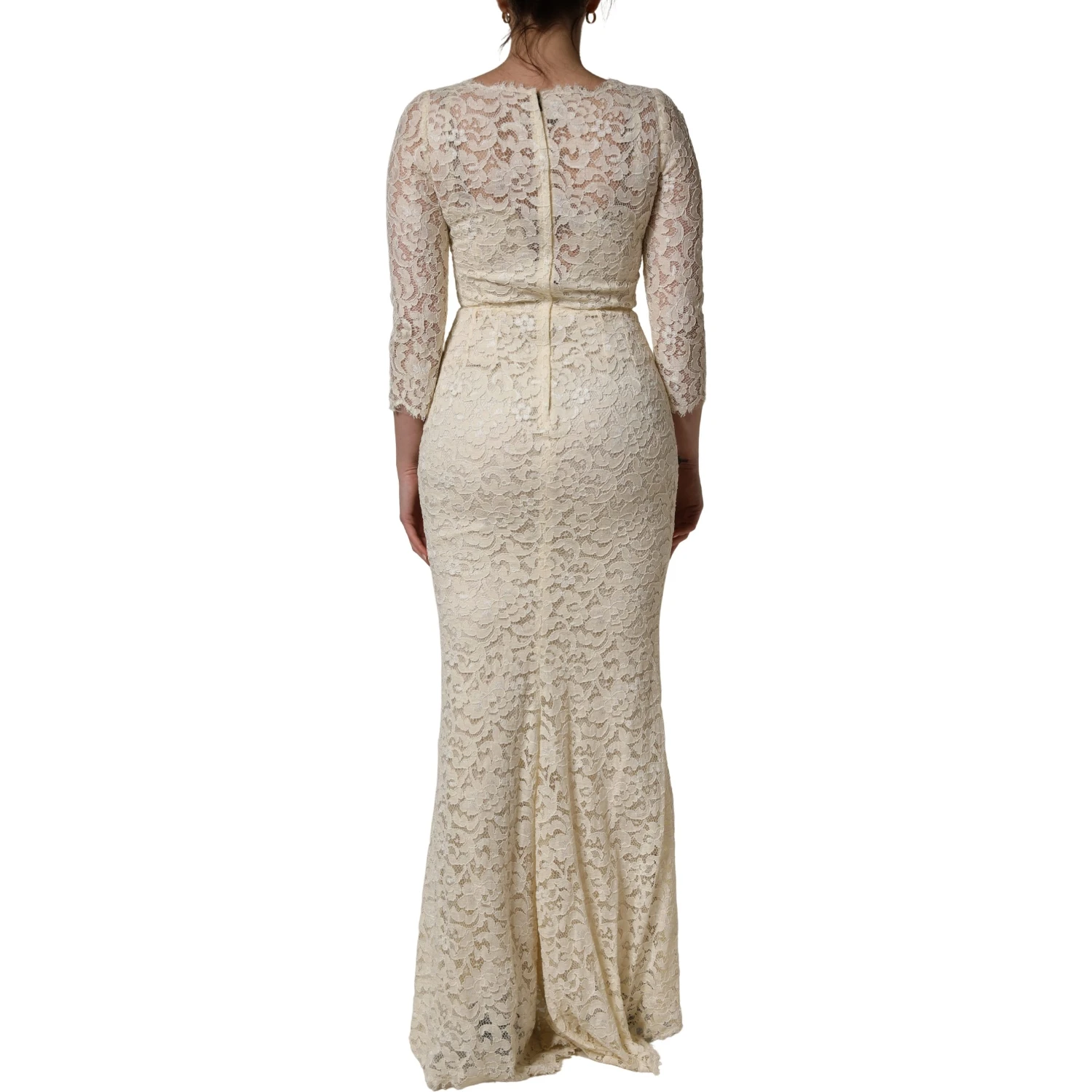 Off White Floral Lace Sheath Maxi Dress