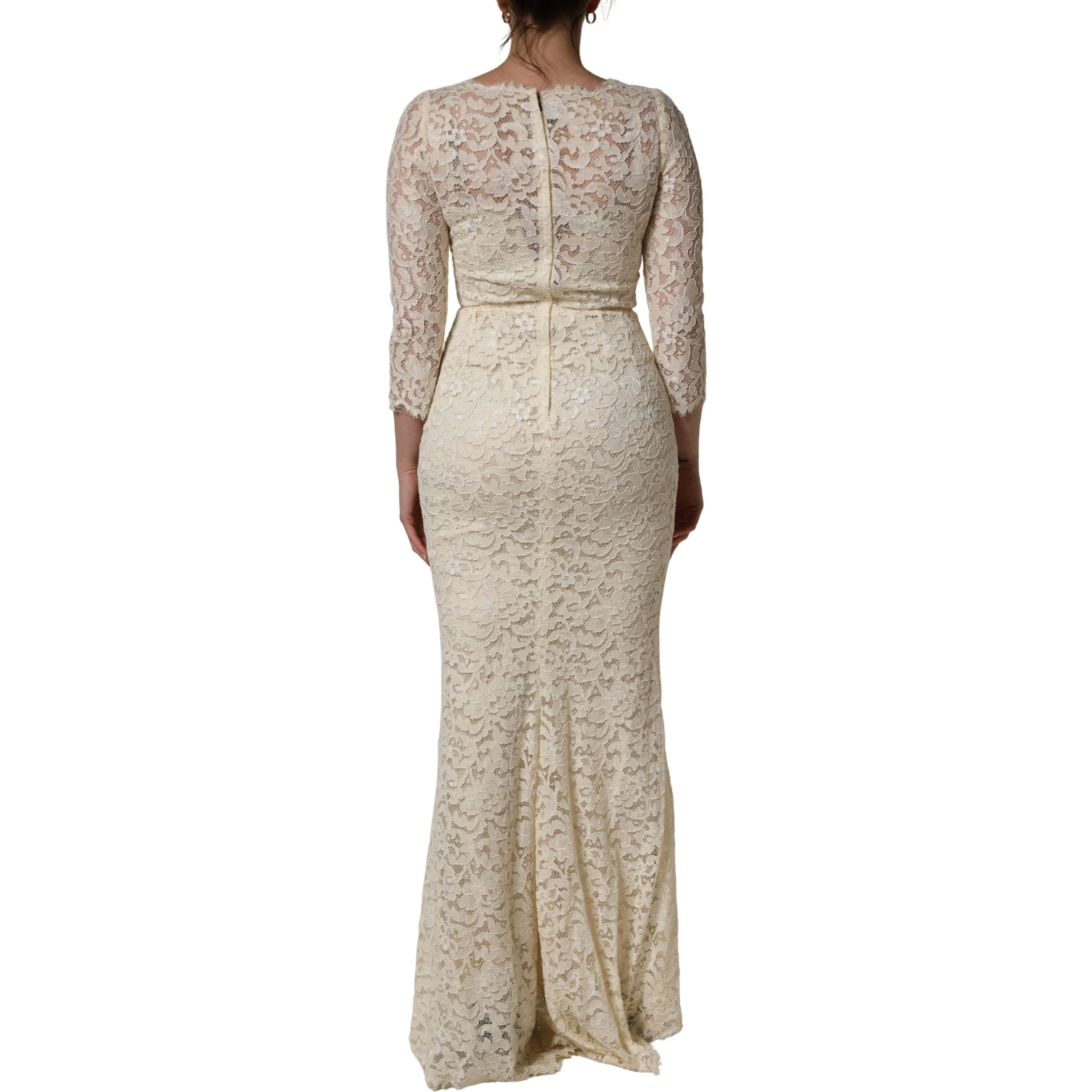 Off White Floral Lace Sheath Maxi Dress