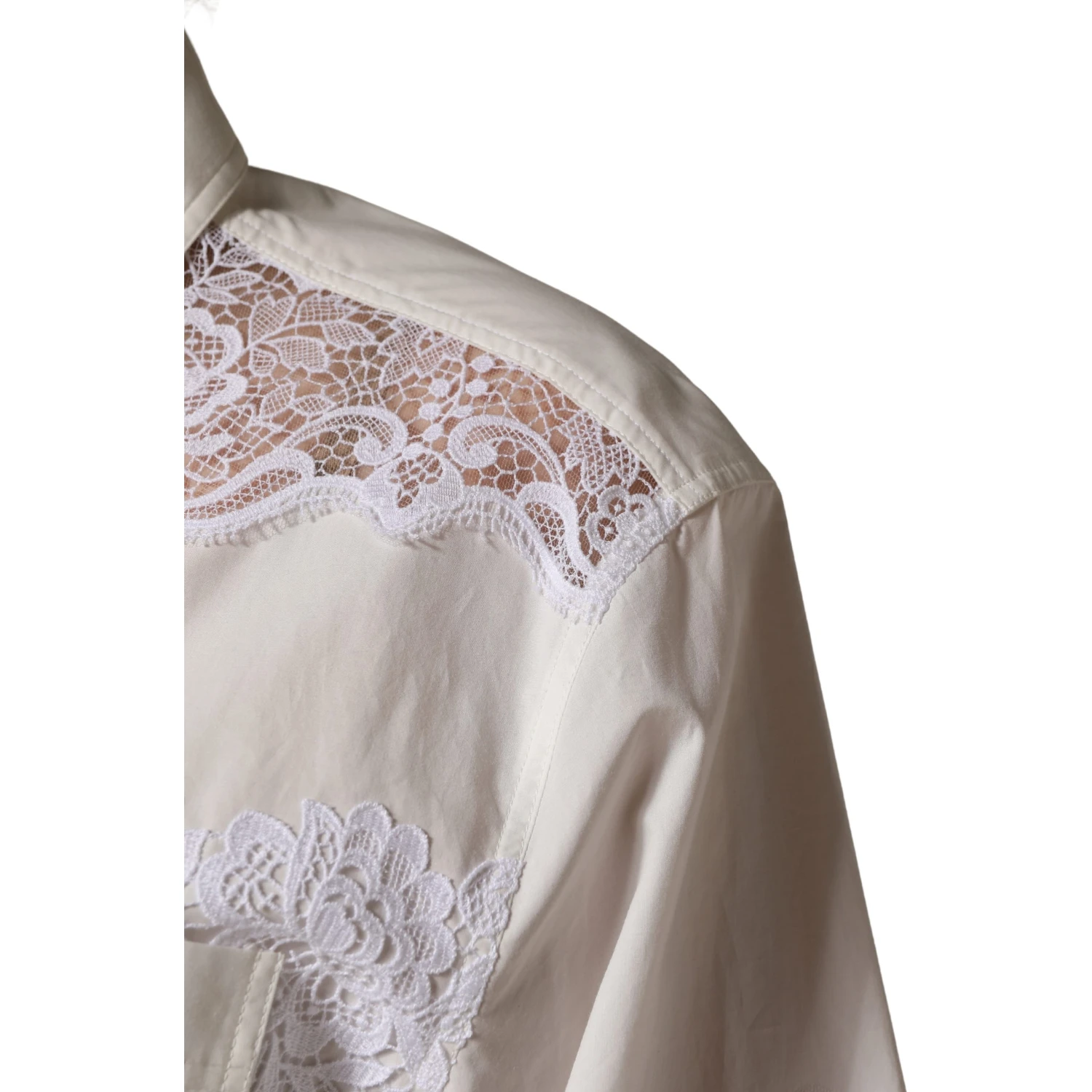 White Cotton Lace Trim Long Sleeves Jumpsuit