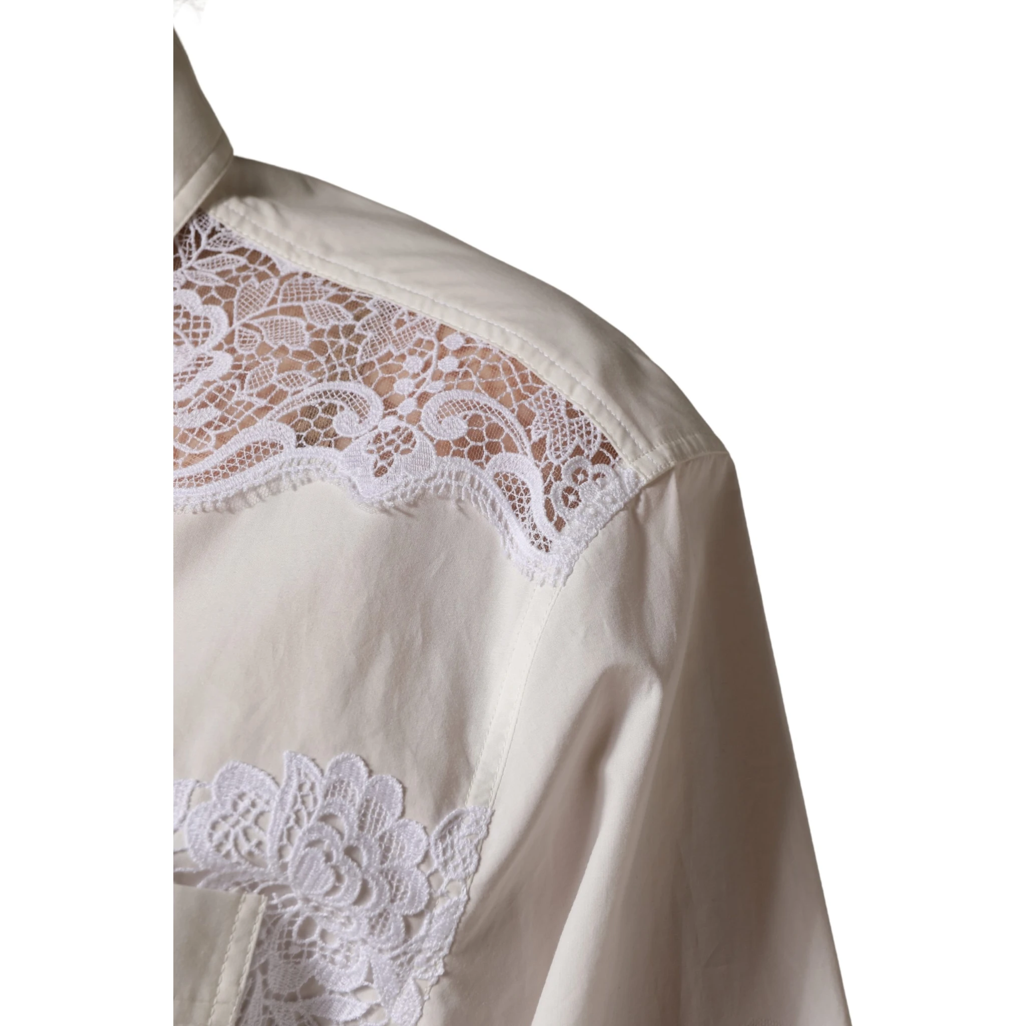 White Cotton Lace Trim Long Sleeves Jumpsuit