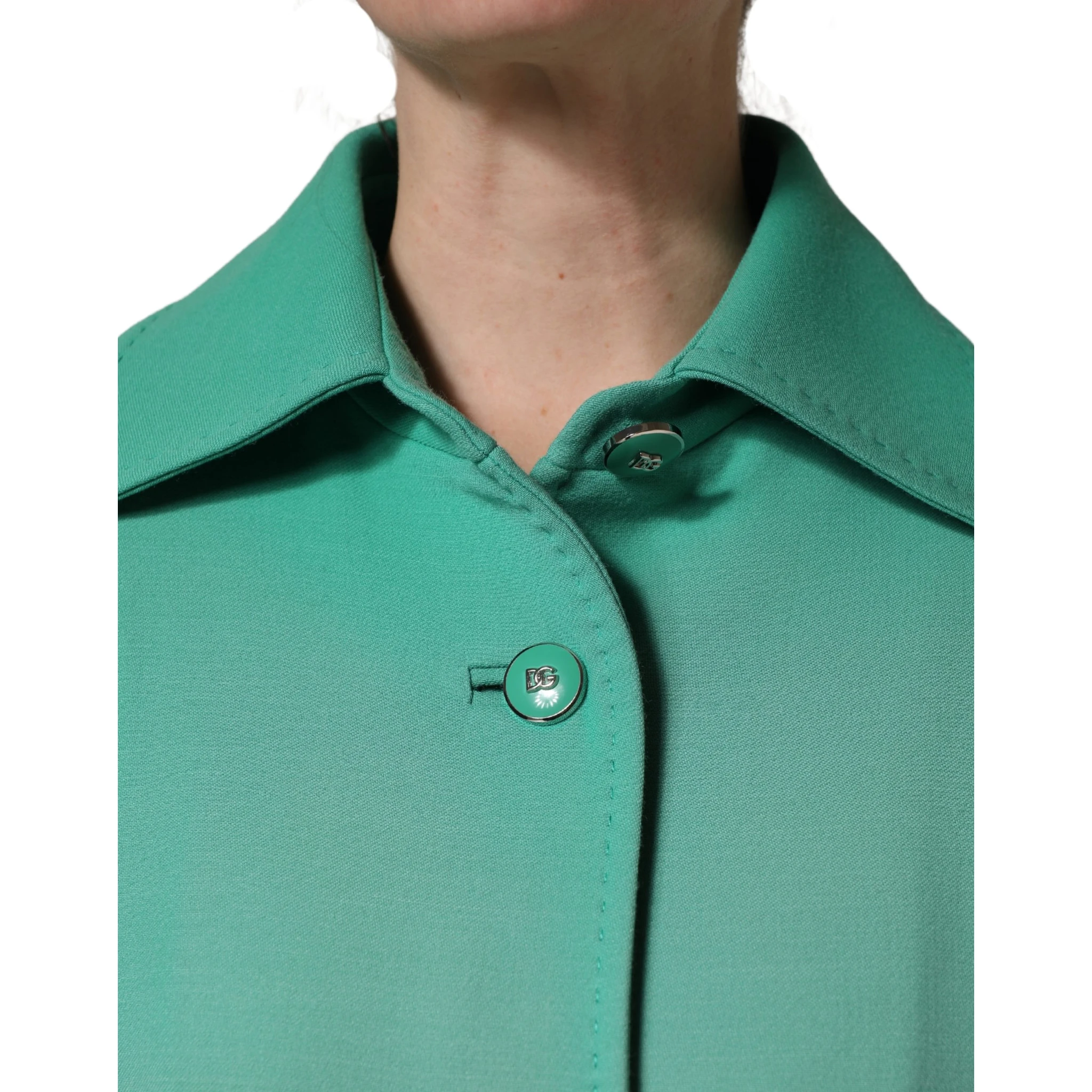 Green Buttoned Down Belt Trench Coat Jacket