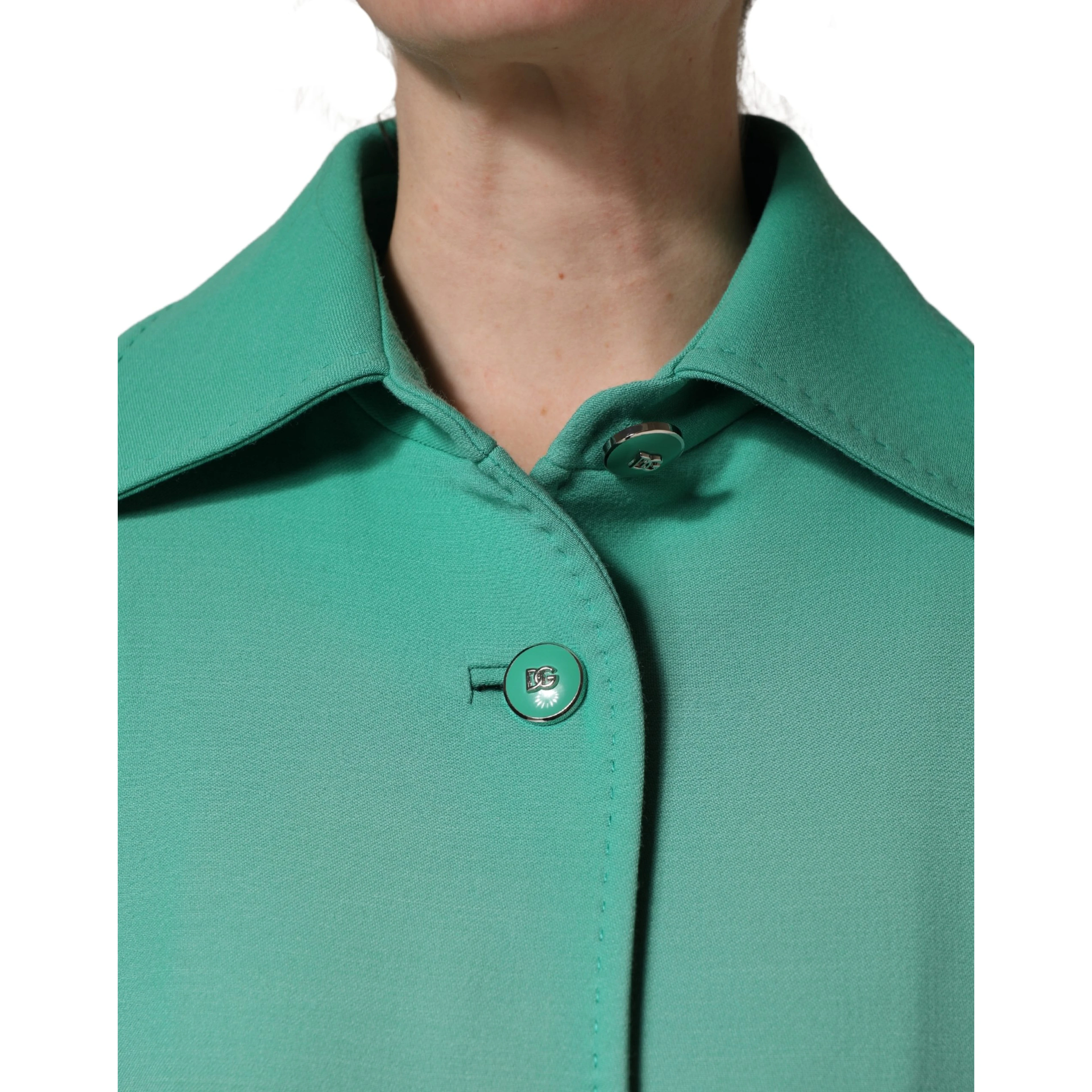 Green Buttoned Down Belt Trench Coat Jacket