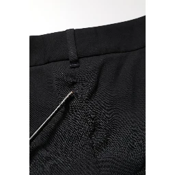 Black Wool High Waist Cropped Tapered Pants